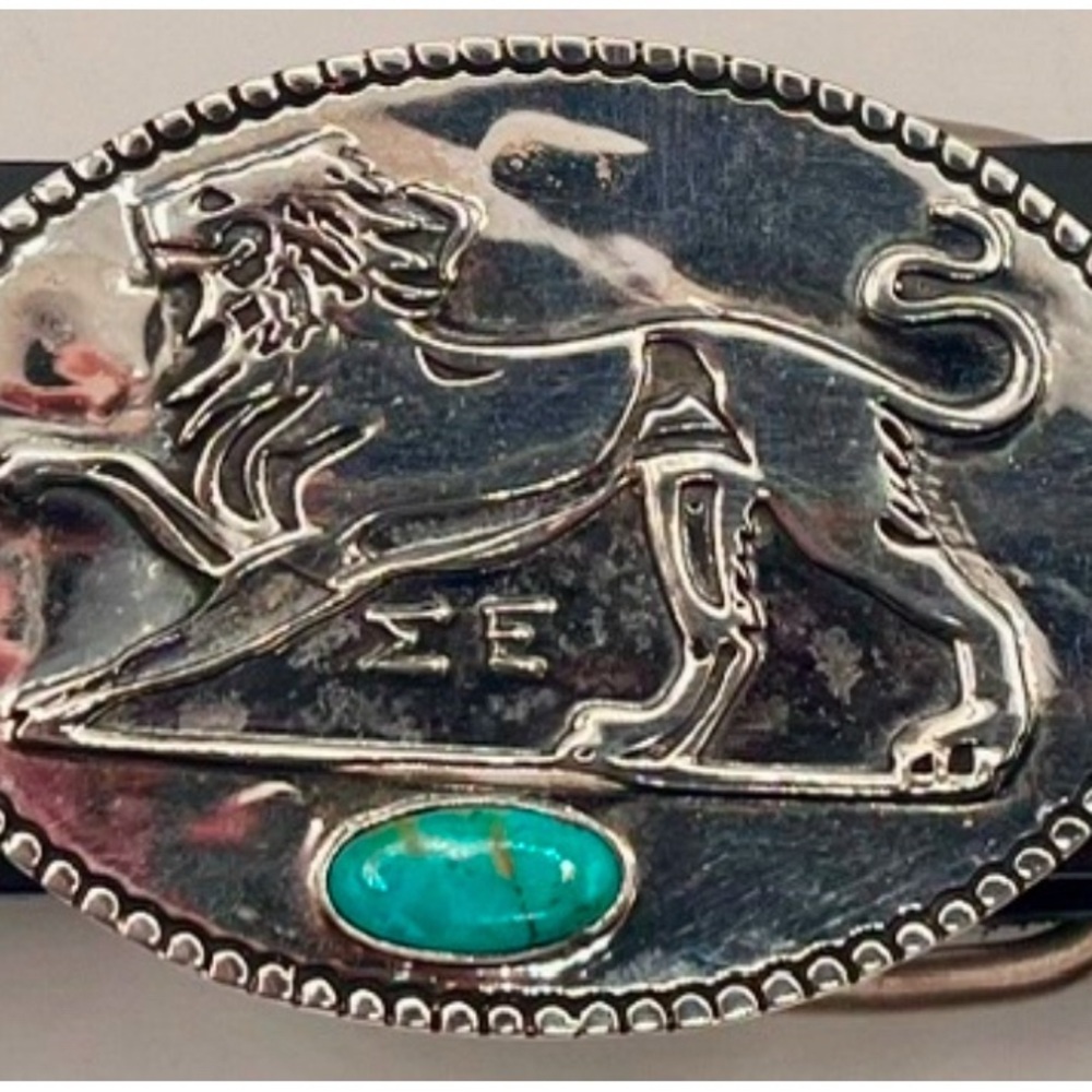 Sterling Silver " Lion's Majesty " Belt buckle with turquoise gemstone Accent